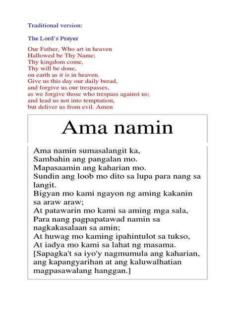 Our Father in Tagalog.